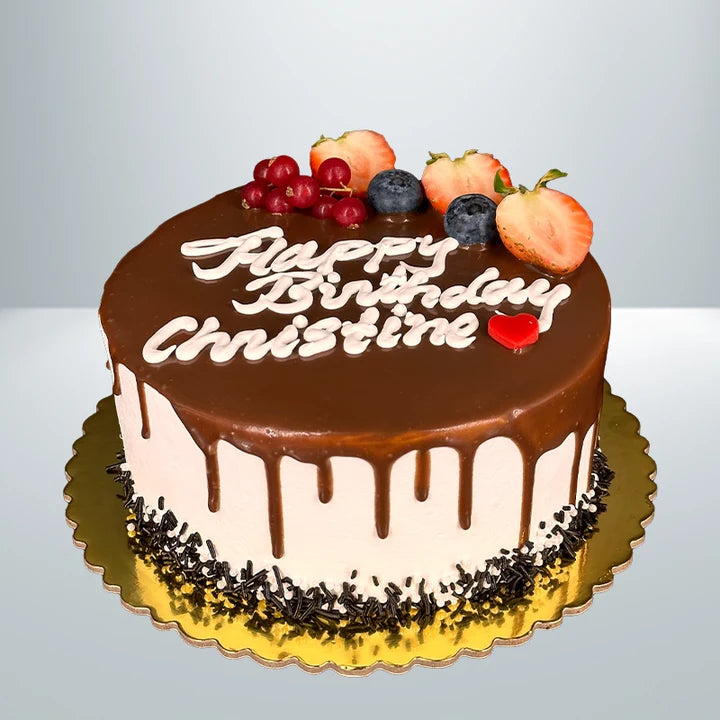Choco vanilla cake with fresh fruits