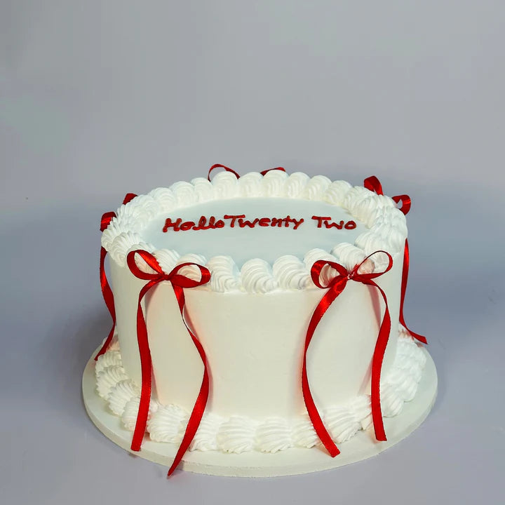 Red Ribbon White Luxe Cake