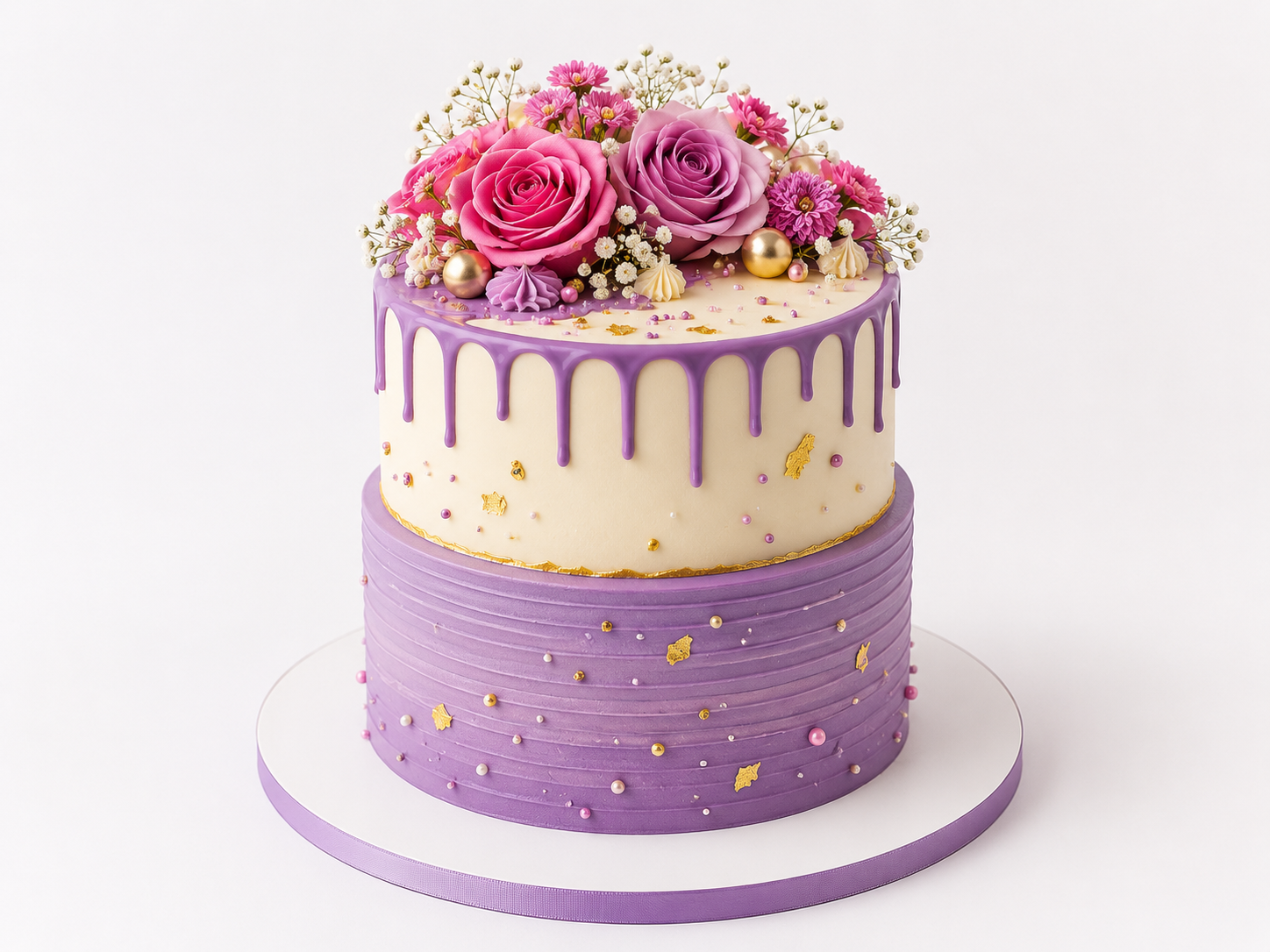 Floral Two Colored Birthday Cake