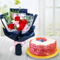Red Velvet Cake & Flower Bouquet