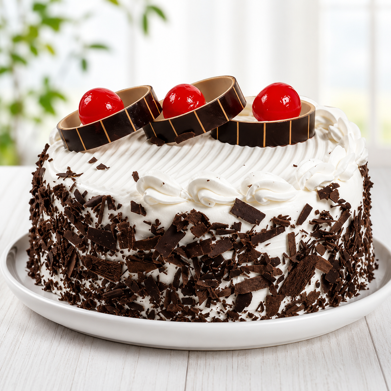 Black Forest Cake with Cream and Cherry.