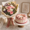 Floral pink Cake with Flowers Combo