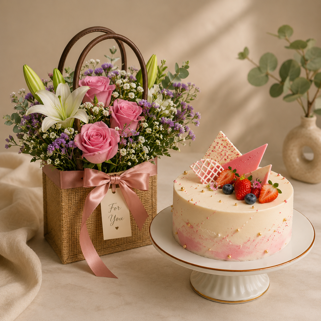 Red Velvet Cake & Blossoming Basket