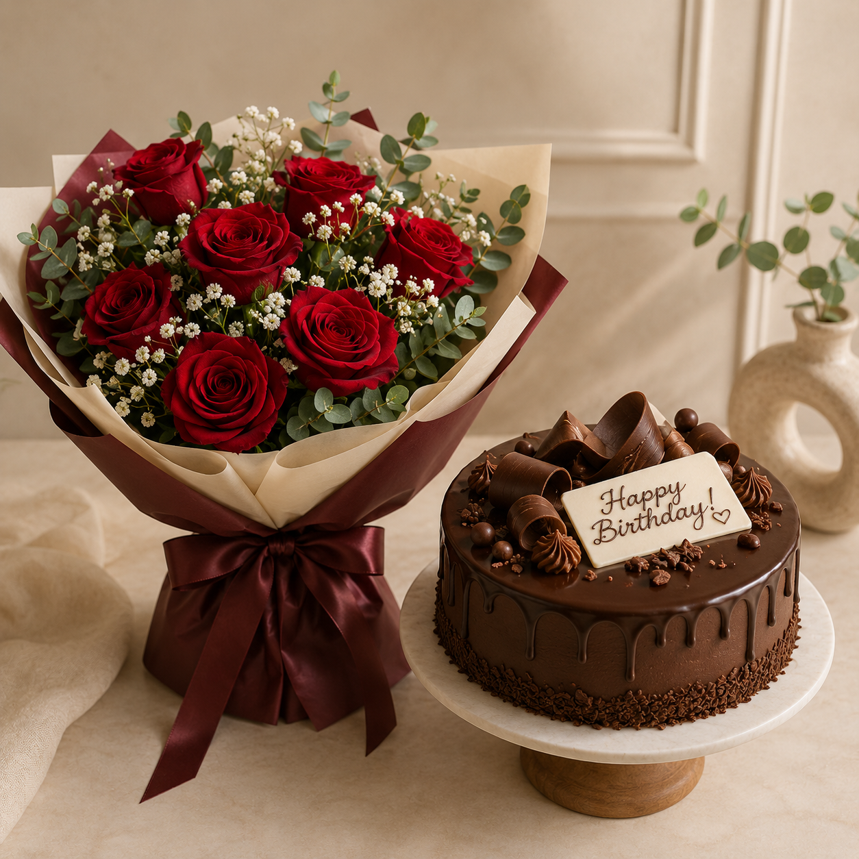 Chocolate Bliss Cake & Red Roses Combo