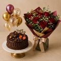 Fruit Cake & Rose bouquet with balloons