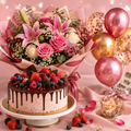 Berry Bliss Cake & Floral Elegance Combo