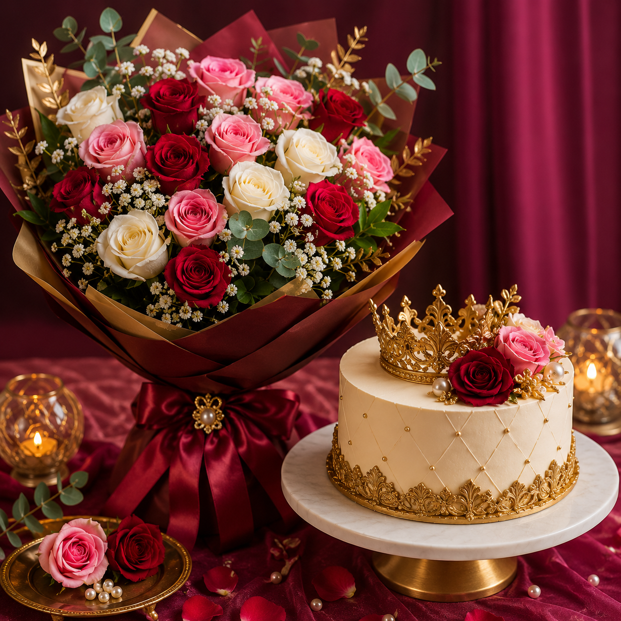 The Royal wish Cake & Bouquet Combo