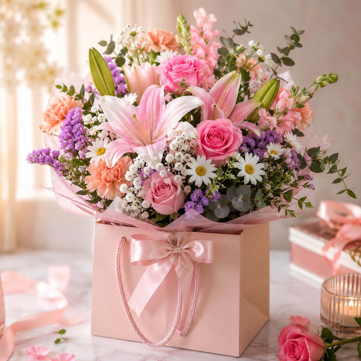 Alluring Mix Flowers in a Cute Bag