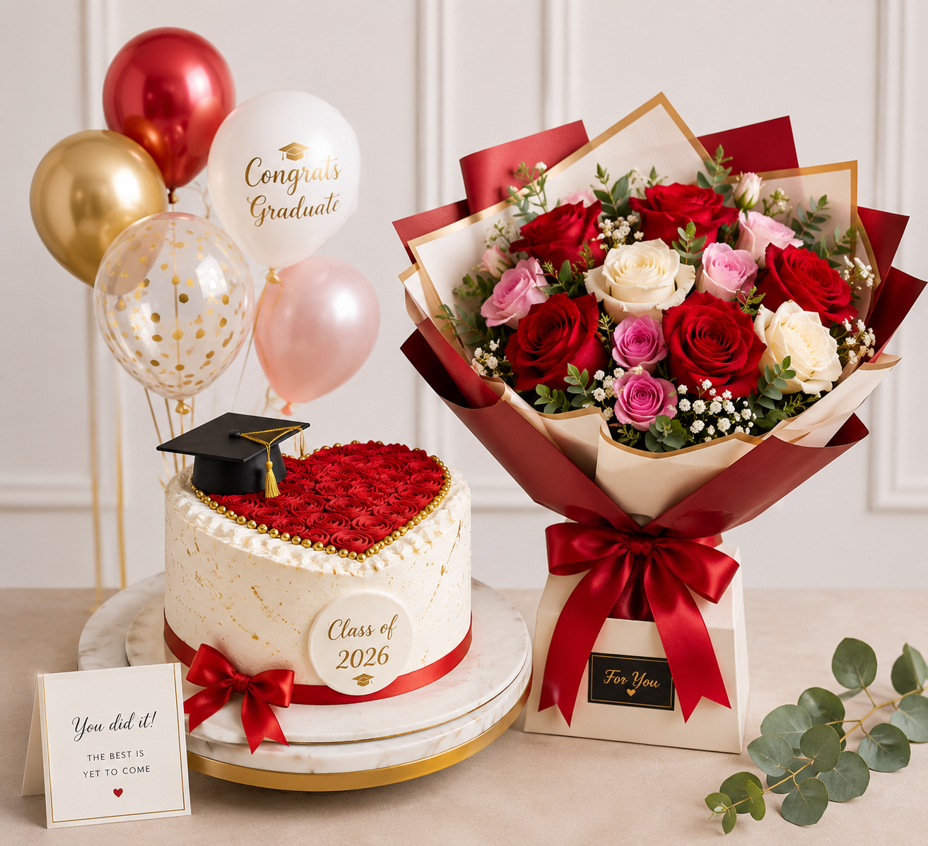 Heart Shaped & Red Rose Bouquet