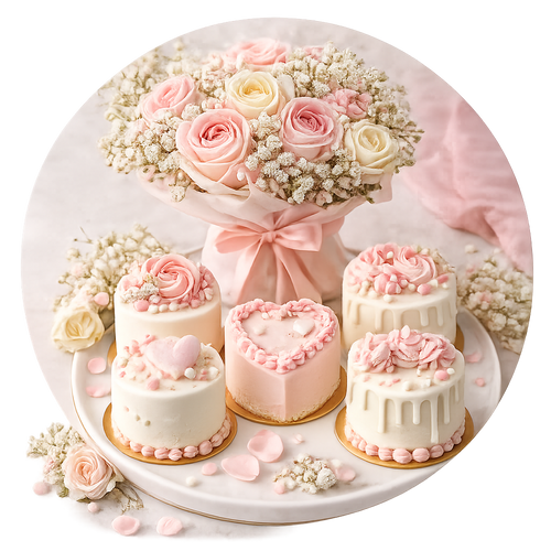 Flowers with mini cakes