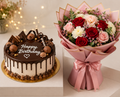 Vanilla Cake and Flower Bouquet