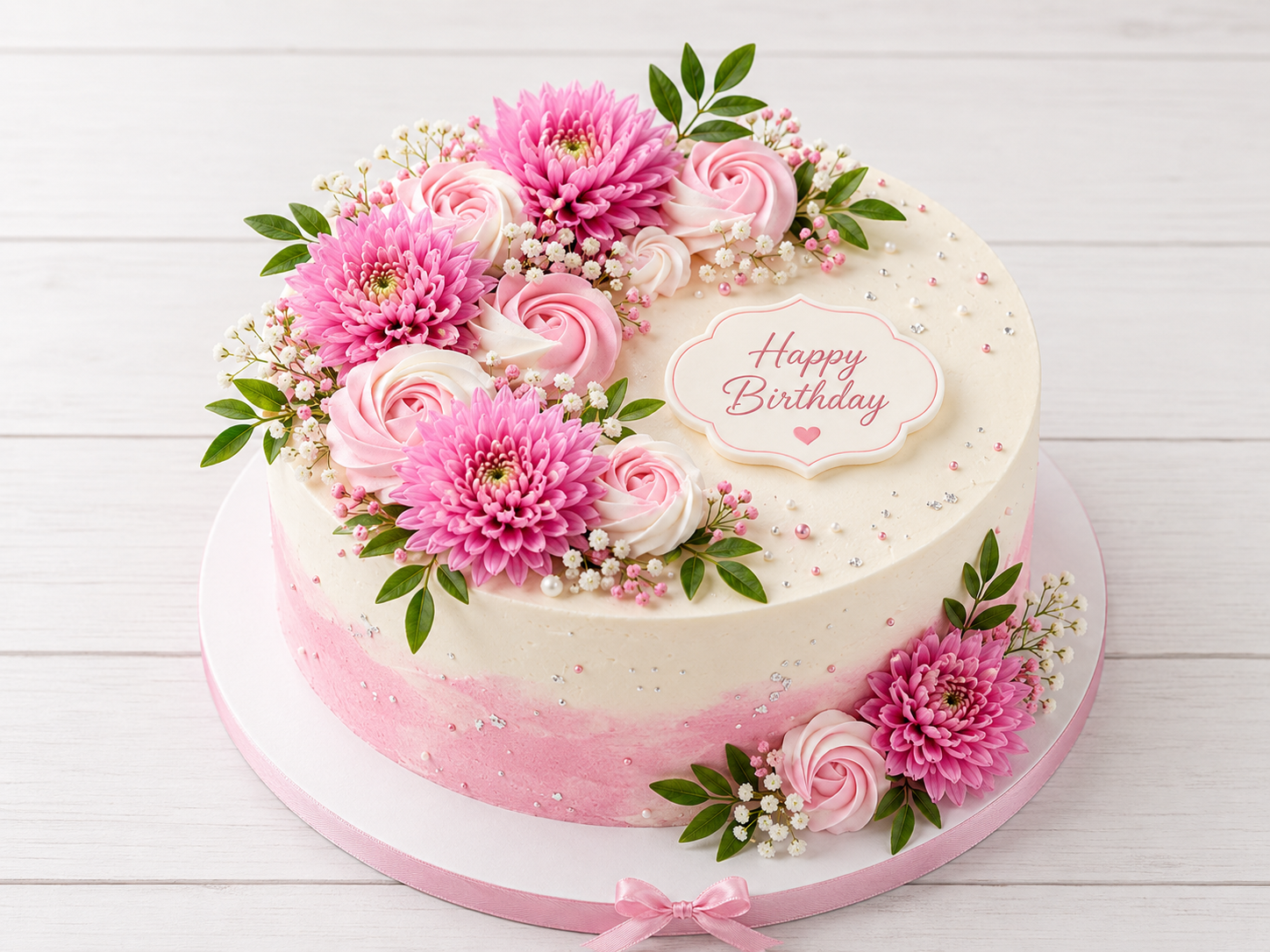 Floral Pink & White Creamy Cake