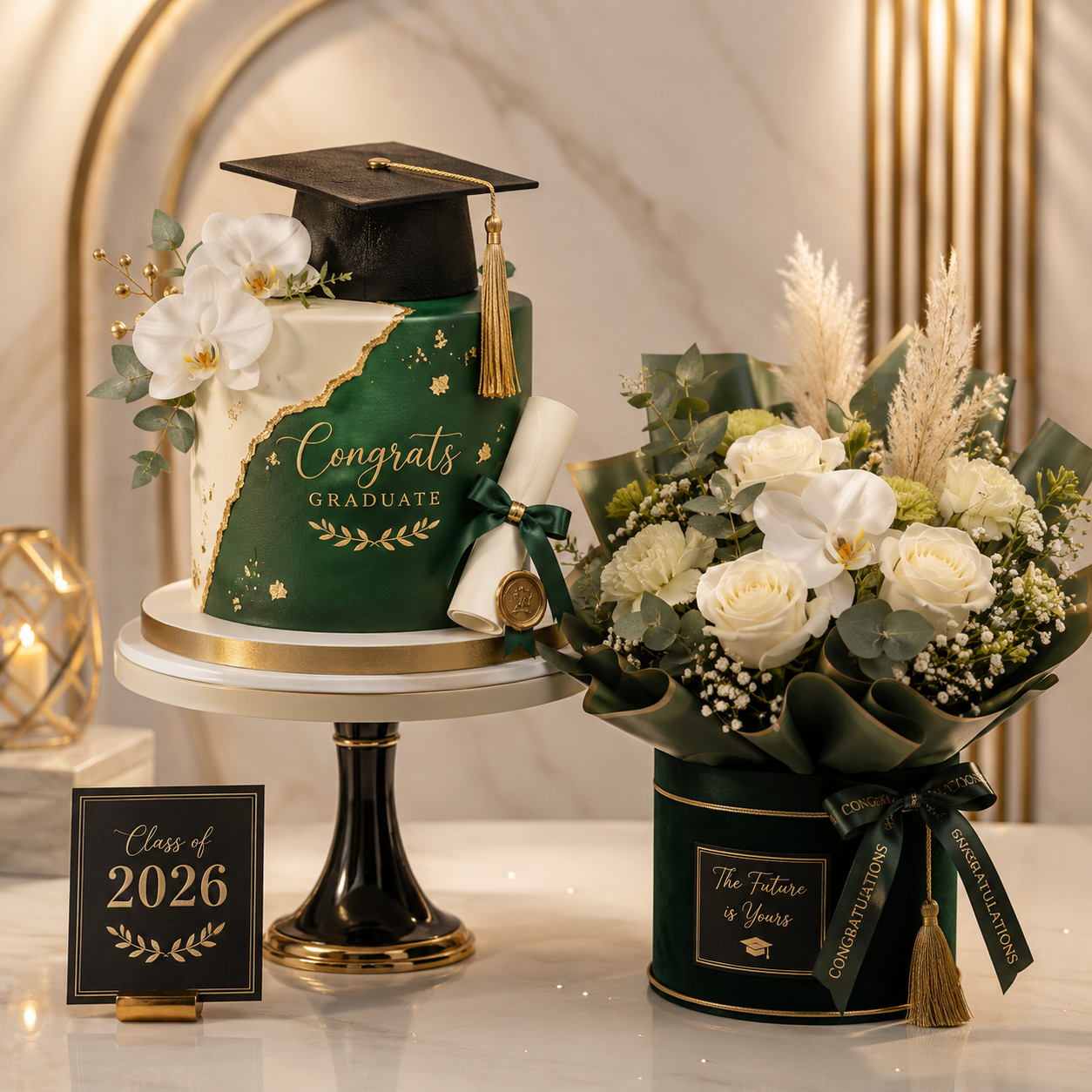 Dental Theme Graduation Day Cake & Flowers Combo