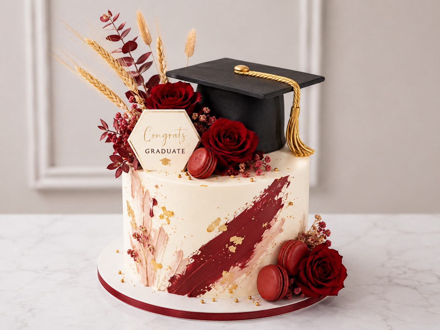 Floral White Graduation Day Cake