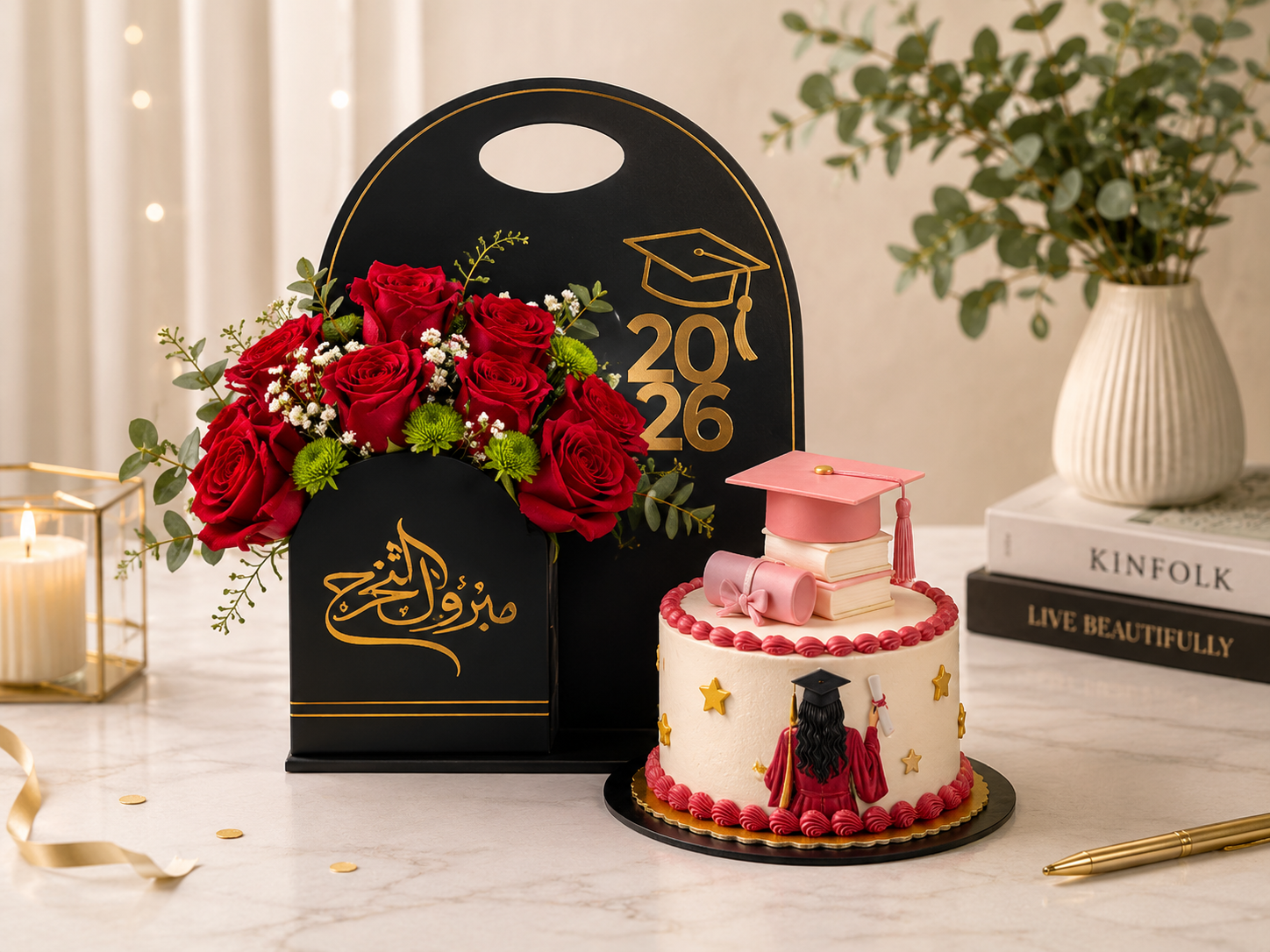 Graduation cake and flower
